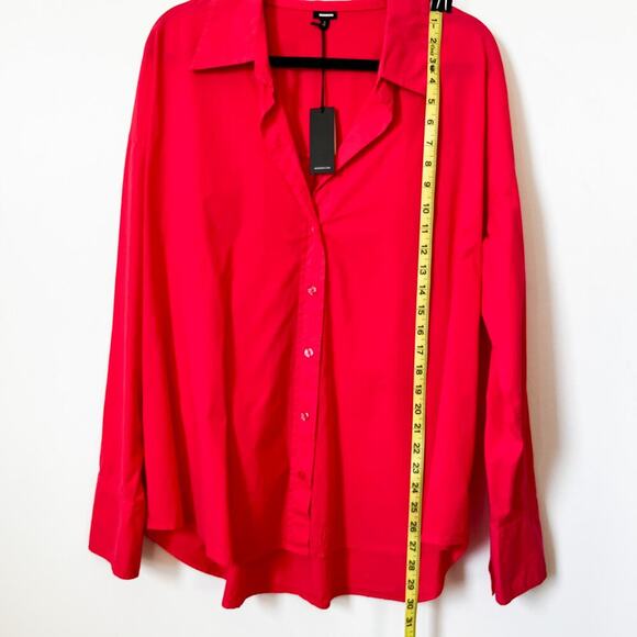 NWT Monrow V-Neck Poplin Button Down Long Sleeve Shirt Pink Womens Large - Picture 7 of 11